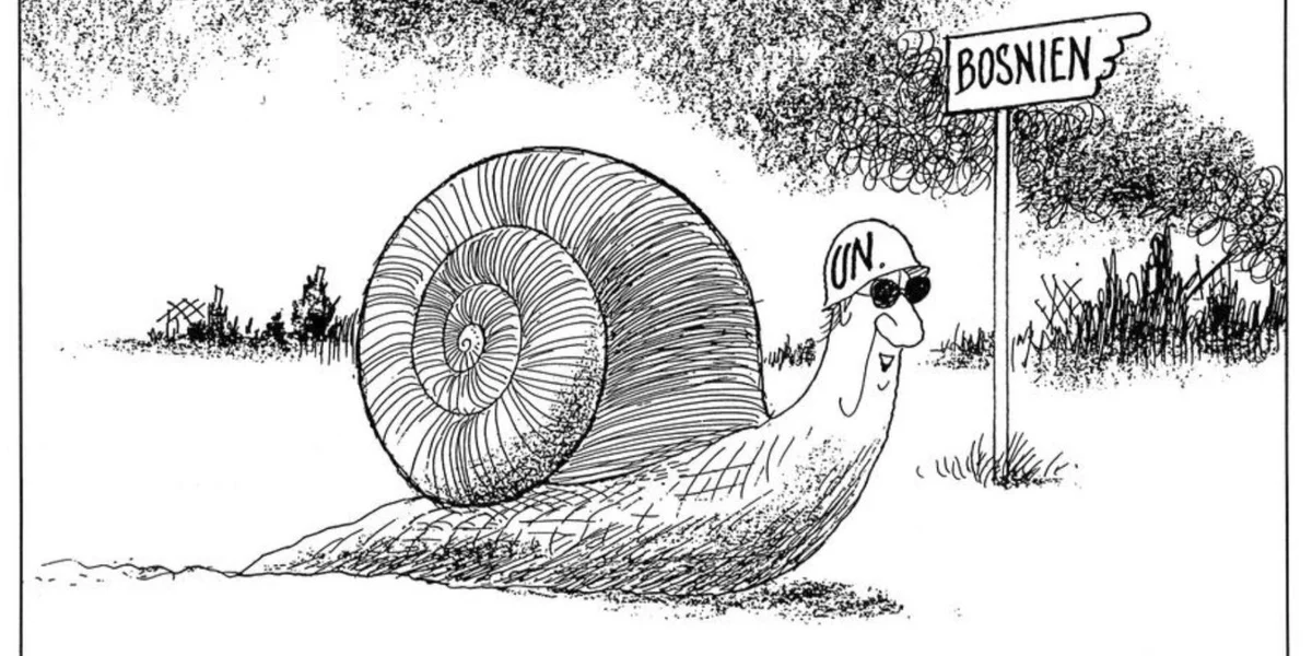 Déi international Gemeinschaft huet éischter lues a passiv op den Ausbroch vum Krich reagéiert. Zwar goufen ënner anerem UNO-Blohelmer an d‘Gebitt verschéckt, ma laang hat ee reng humanitär Hëllef geleescht. | © Fritz Behrendt